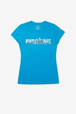 FILA Nyc Shimmer Tee Shirts Turquoise,Womens Tennis | CA.HDAKFR031